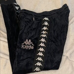 Kappa black velvet track pants with rhinestone logos- Women’s Medium